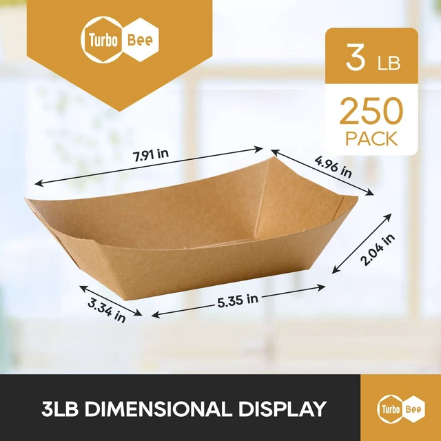 Alt view image 3 of 7 - Disposable Paper Food Trays 3lb, 250 Pack Large Brown Paper Boats - Heavy Duty for Large Nachos, BBQ Ribs, Family Fries, Tacos - Ideal for Party Hosts, Sports Fans, Carnivals