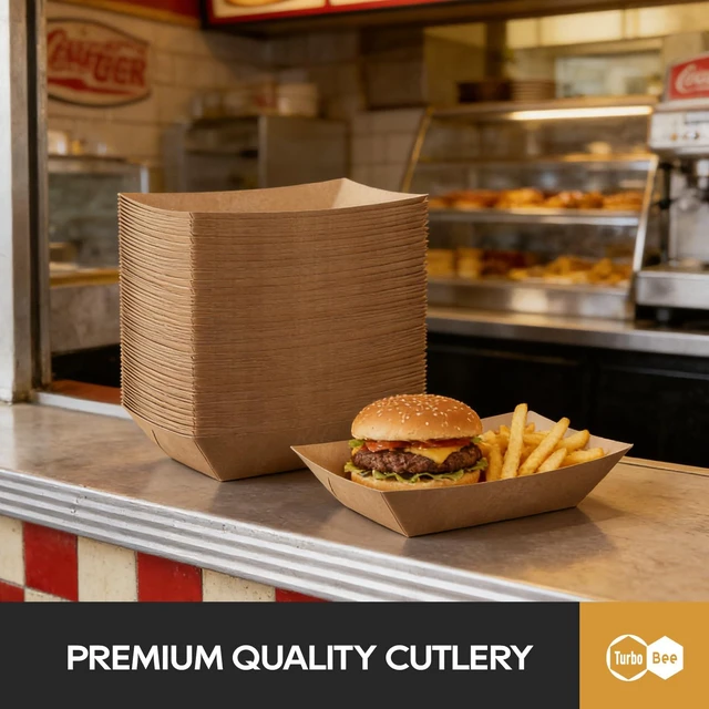 Alt view image 4 of 7 - Disposable Paper Food Trays 3lb, 250 Pack Large Brown Paper Boats - Heavy Duty for Large Nachos, BBQ Ribs, Family Fries, Tacos - Ideal for Party Hosts, Sports Fans, Carnivals
