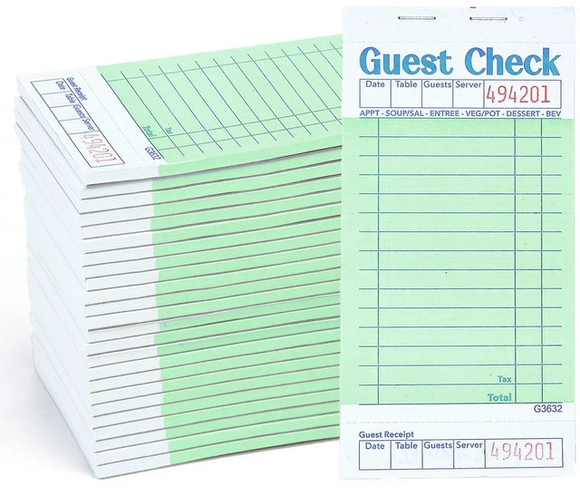 Main image of Budgenix 48 Pack Guest Checks Server Note Pads, 2400 Order Pads Green Guest Check Pads with Bottom Receipt, For Servers, Waitress, Cafes, Restaurant Business