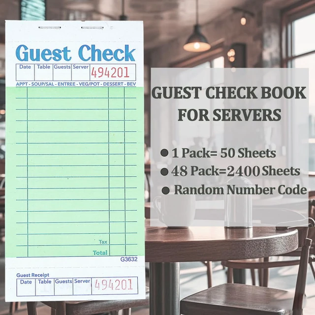 Alt view image 3 of 6 - Budgenix 48 Pack Guest Checks Server Note Pads, 2400 Order Pads Green Guest Check Pads with Bottom Receipt, For Servers, Waitress, Cafes, Restaurant Business