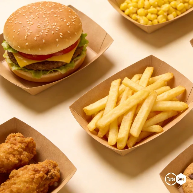 Alt view image 2 of 7 - Disposable Paper Food Trays 3lb, 250 Pack Large Brown Paper Boats - Heavy Duty for Large Nachos, BBQ Ribs, Family Fries, Tacos - Ideal for Party Hosts, Sports Fans, Carnivals