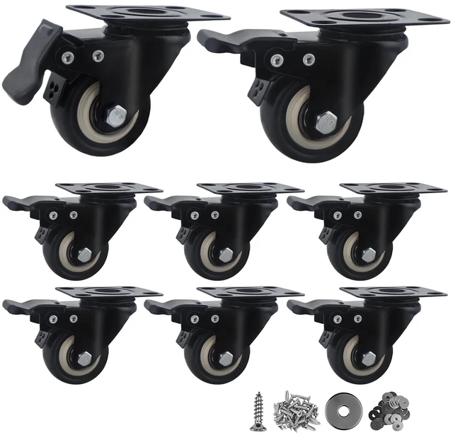 Main image of Htudcue 2 Inch Heavy Duty Caster Wheels 8 Pack, Locking PU Casters with Dual Brake, Quiet Rolling Polyurethane Wheels for Multiple Furniture & Garage Projects, 800lbs Per Set