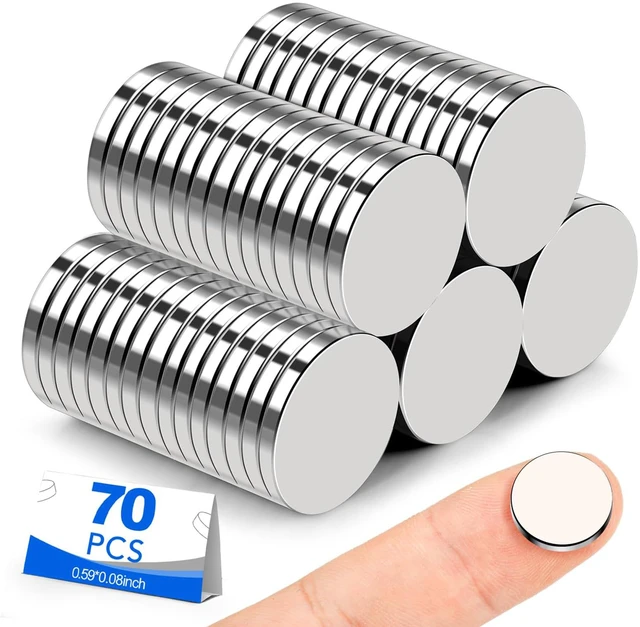 Main image of Small Magnets, 70 Pack Refrigerator Magnets 15x2mm Rare Earth Magnets Neodymium Magnets for Crafts, Whiteboard, Kitchen Cabinet, 3D Printing