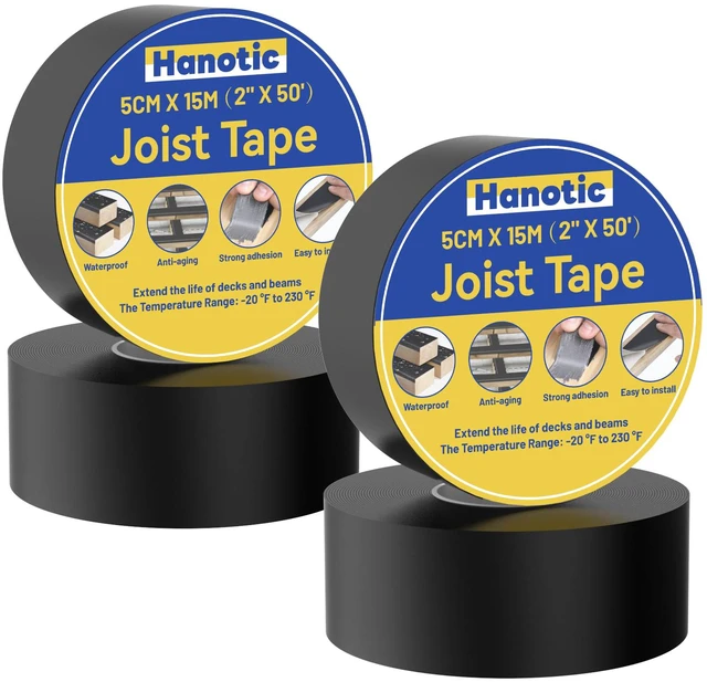 Main image of Joist Tape for Decking 2'' X 50', 4 Rolls Waterproof Deck Tape Weather-Resistant and Anti-Corrosion Joist Tape, Self-Adhesive for Extend Deck Life for Wood Joists Beams Roof Rv