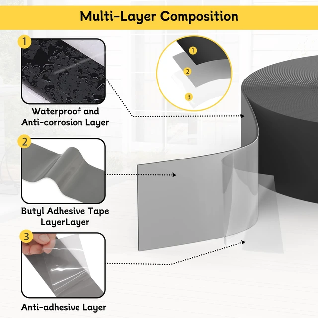 Alt view image 3 of 7 - Joist Tape for Decking 2'' X 50', 4 Rolls Waterproof Deck Tape Weather-Resistant and Anti-Corrosion Joist Tape, Self-Adhesive for Extend Deck Life for Wood Joists Beams Roof Rv