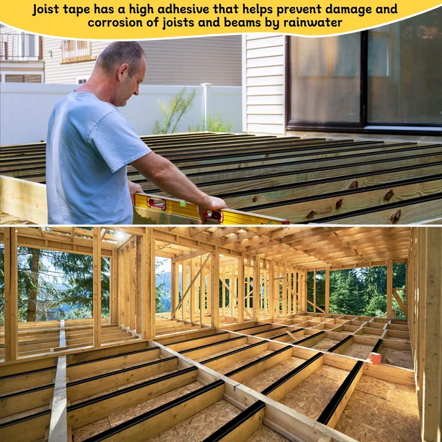 Alt view image 6 of 7 - Joist Tape for Decking 2'' X 50', 4 Rolls Waterproof Deck Tape Weather-Resistant and Anti-Corrosion Joist Tape, Self-Adhesive for Extend Deck Life for Wood Joists Beams Roof Rv