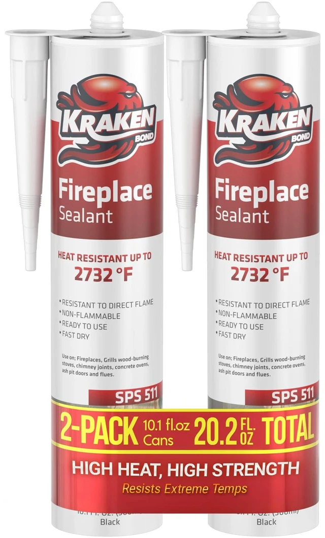 Main image of High Temperature Black Fireplace Sealant 2732°F - (2x10.1oz.) Fire Resistance Up to 2732°F, High Temp Fire Caulk for Ovens, Stoves, Chimneys - Fast Dry, Paintable, Non-Flammable, 2 Pack
