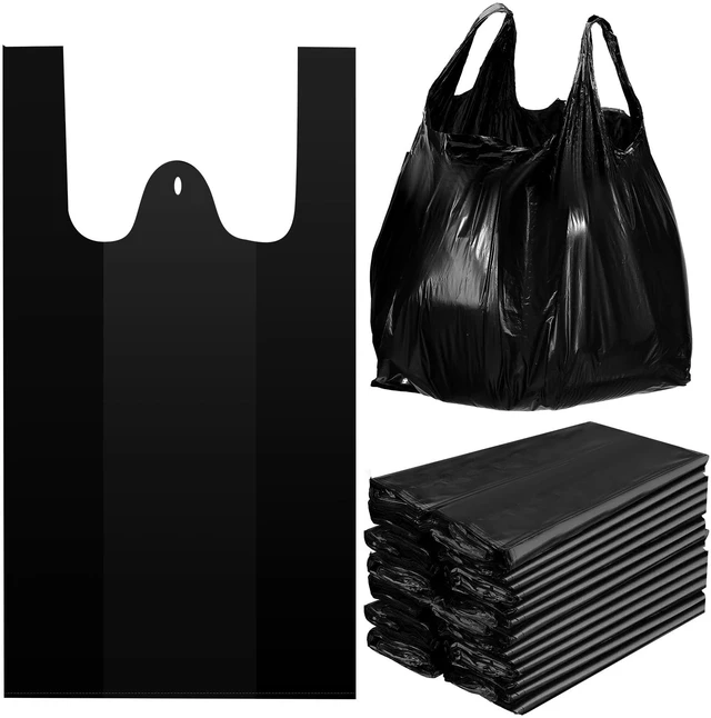 Main image of Jumbo Size Plastic T Shirt Bags, 25" X 15", Black, 400 Count 35 Mic, Large Plain Plastic T Shirt Grocery Bags with Handles, Thick and Heavy Duty