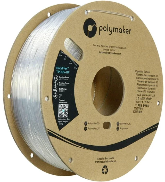 Main image of High Flow TPU Filament 1.75mm Flexible 95A 1kg Clear 3D Printer Filament, High Flow 95A TPU Flexible Filament, Fast Printing, Dimensional Accuracy +/- 0.03mm
