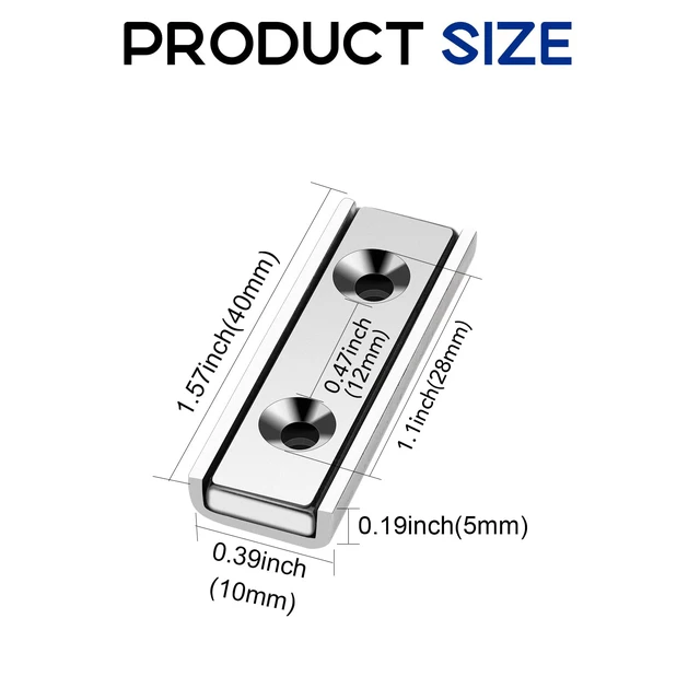 Alt view image 2 of 7 - Bar Magnets, 45Lbs 25 Pack Countersunk Hole Magnet with Screw Silver,Heavy Duty Rare Earth,Neodymium,Rectangular,for Mounting, Door, Garage, Workplace(40 x 13.5 x 5mm)