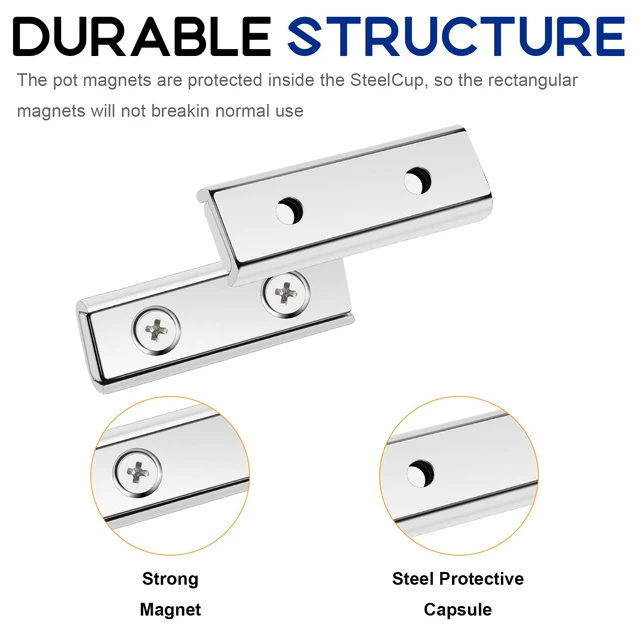 Alt view image 3 of 7 - Bar Magnets, 45Lbs 25 Pack Countersunk Hole Magnet with Screw Silver,Heavy Duty Rare Earth,Neodymium,Rectangular,for Mounting, Door, Garage, Workplace(40 x 13.5 x 5mm)