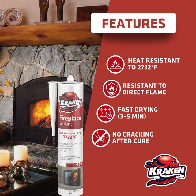 Alt view image 4 of 6 - High Temperature Black Fireplace Sealant 2732°F - (2x10.1oz.) Fire Resistance Up to 2732°F, High Temp Fire Caulk for Ovens, Stoves, Chimneys - Fast Dry, Paintable, Non-Flammable, 2 Pack