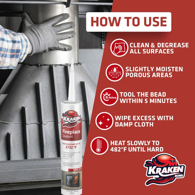 Alt view image 5 of 6 - High Temperature Black Fireplace Sealant 2732°F - (2x10.1oz.) Fire Resistance Up to 2732°F, High Temp Fire Caulk for Ovens, Stoves, Chimneys - Fast Dry, Paintable, Non-Flammable, 2 Pack
