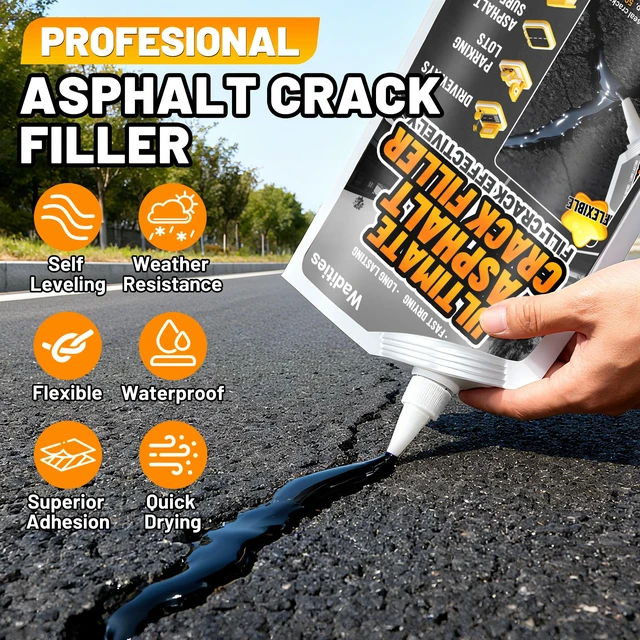 Alt view image 2 of 6 - Asphalt Crack Filler, 5.3LB High Elasticity Concrete Crack Repair Sealant Self Leveling Waterproof Repair Sealant for Driveway, Walkway, Blacktop Concrete Joint, Outdoor Quick Drying Sealer - Black