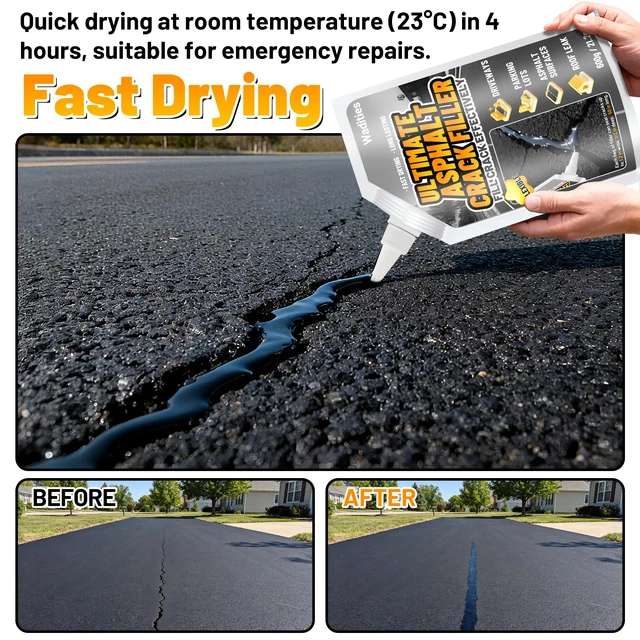 Alt view image 4 of 6 - Asphalt Crack Filler, 5.3LB High Elasticity Concrete Crack Repair Sealant Self Leveling Waterproof Repair Sealant for Driveway, Walkway, Blacktop Concrete Joint, Outdoor Quick Drying Sealer - Black