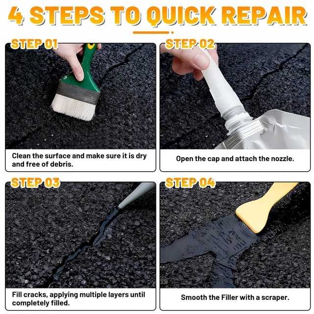 Alt view image 5 of 6 - Asphalt Crack Filler, 5.3LB High Elasticity Concrete Crack Repair Sealant Self Leveling Waterproof Repair Sealant for Driveway, Walkway, Blacktop Concrete Joint, Outdoor Quick Drying Sealer - Black