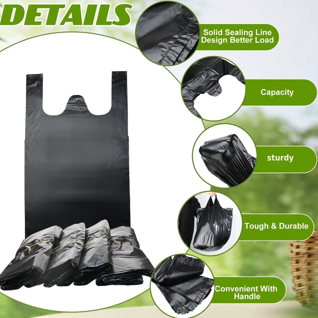 Alt view image 4 of 7 - Jumbo Size Plastic T Shirt Bags, 25" X 15", Black, 400 Count 35 Mic, Large Plain Plastic T Shirt Grocery Bags with Handles, Thick and Heavy Duty