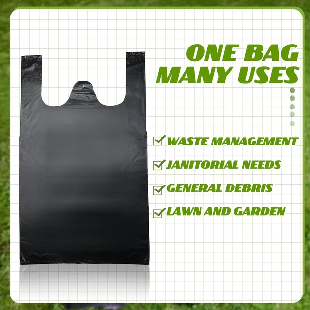 Alt view image 5 of 7 - Jumbo Size Plastic T Shirt Bags, 25" X 15", Black, 400 Count 35 Mic, Large Plain Plastic T Shirt Grocery Bags with Handles, Thick and Heavy Duty