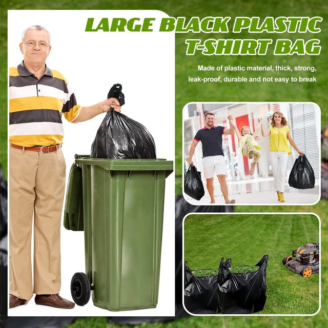 Alt view image 6 of 7 - Jumbo Size Plastic T Shirt Bags, 25" X 15", Black, 400 Count 35 Mic, Large Plain Plastic T Shirt Grocery Bags with Handles, Thick and Heavy Duty