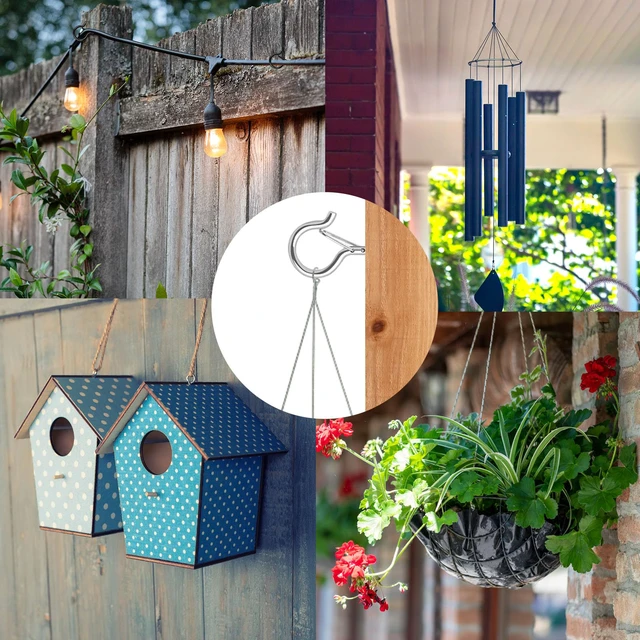 Alt view image 3 of 7 - 50 PCS Screw Hooks for Outdoor String Lights, Q Hangers String Light Hooks Christmas Patio Light Hooks with Safe Buckle, Heavy Duty Screw Planter Eye Cup Hooks for Outside Wall Ceiling, Silver