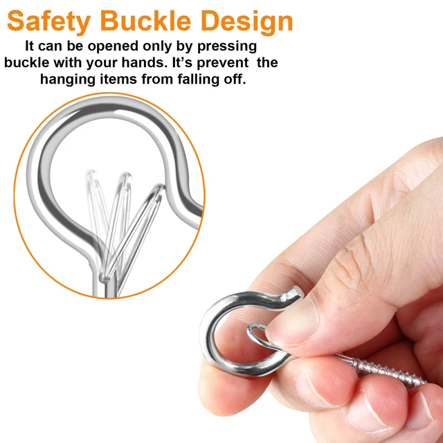 Alt view image 7 of 7 - 50 PCS Screw Hooks for Outdoor String Lights, Q Hangers String Light Hooks Christmas Patio Light Hooks with Safe Buckle, Heavy Duty Screw Planter Eye Cup Hooks for Outside Wall Ceiling, Silver