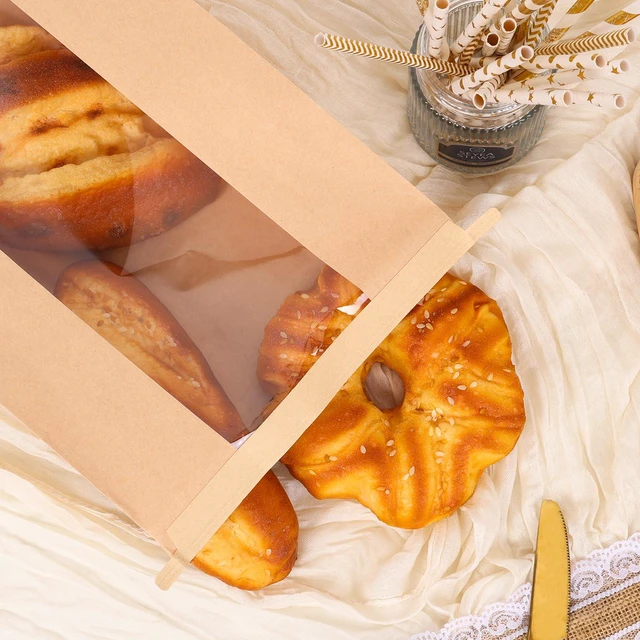 Alt view image 6 of 7 - 60pcs Bread Bags for Homemade Bread with Tab, 13.7x8.3x3.5In 72 Label Seal Stickers, Clear Front Window, Tin Tie Tab, Large Paper Sourdough Bread Bags for Home & Business Use