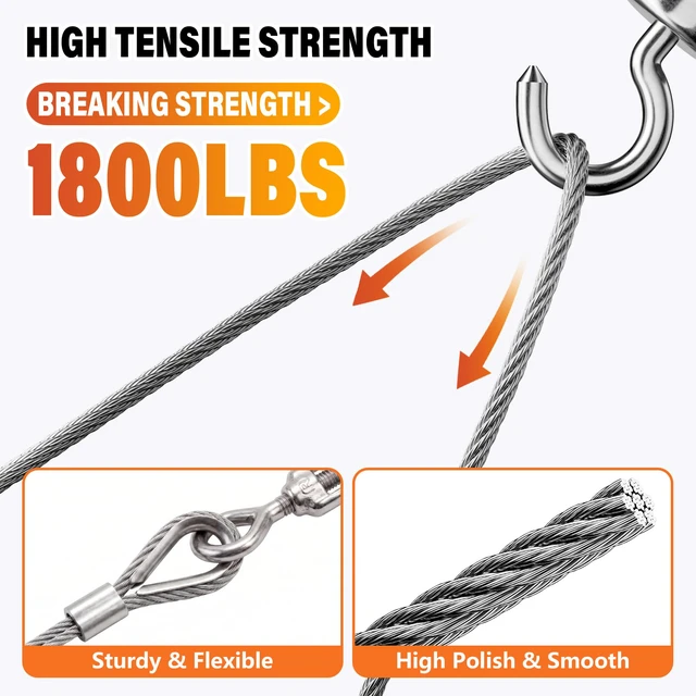 Alt view image 4 of 7 - 1/8 Stainless Steel Cable Kit - 200ft 1/8" Wire Rope with Cutter Heavy Duty 7x7 Strands for Outdoor String Light Hanging Deck Railing Clothesline Garden Fence DIY Projects
