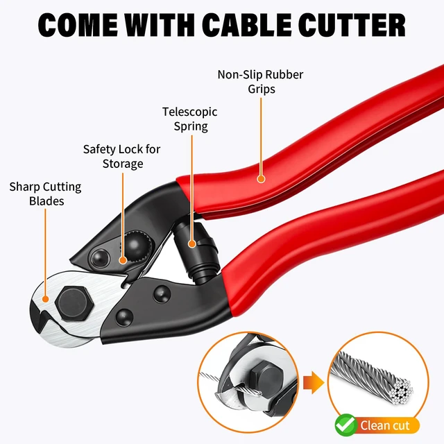 Alt view image 6 of 7 - 1/8 Stainless Steel Cable Kit - 200ft 1/8" Wire Rope with Cutter Heavy Duty 7x7 Strands for Outdoor String Light Hanging Deck Railing Clothesline Garden Fence DIY Projects
