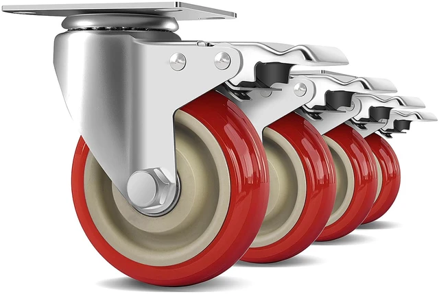 Main image of 4 Inch Heavy Duty Swivel Caster Wheels with Brake, Set of 4 Industrial Locking Rolling Plate Casters Wheels for Furniture, Cart, Table and Workbench, Easily Load 2200lbs