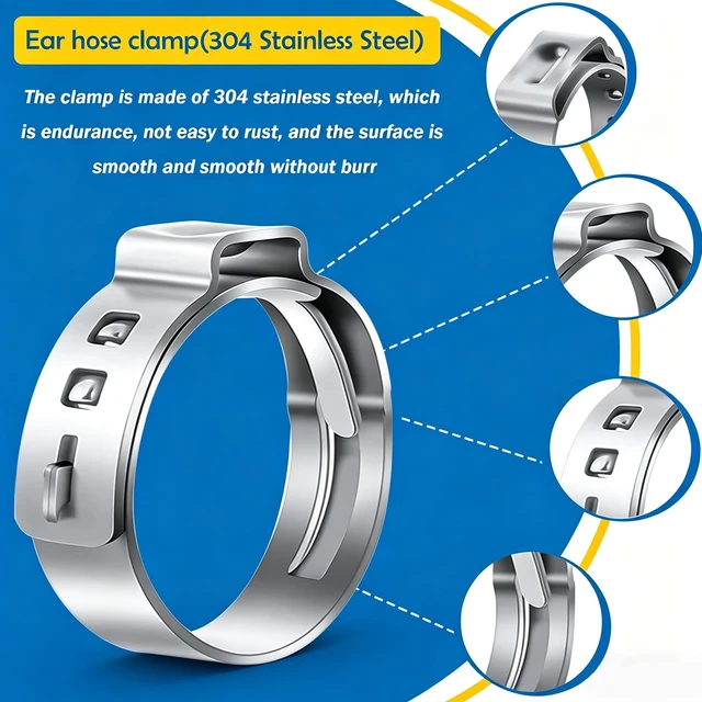 Alt view image 7 of 7 - 405Pcs 15-Sizes 304 Stainless Steel Single Ear Hose Clamps with Ear clamp plier 5.3-36.1mm Crimp Hose Clamps Assortment Kit for Auto/Home Appliance/Pipe/Fuel Line