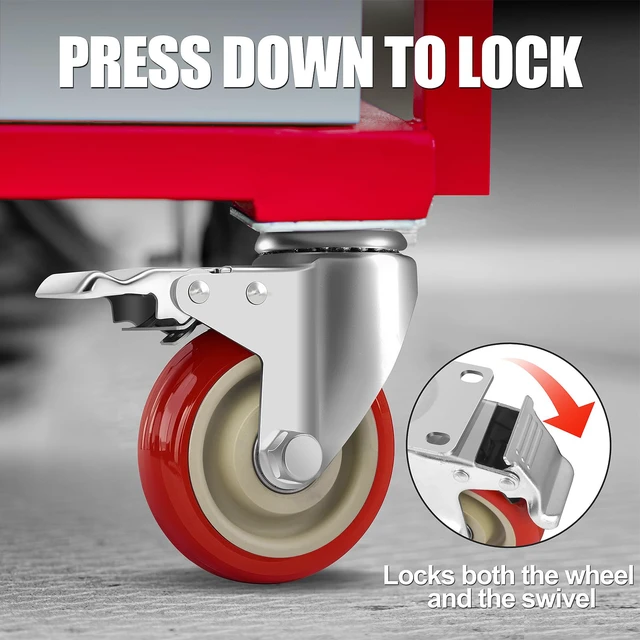 Alt view image 5 of 7 - 4 Inch Heavy Duty Swivel Caster Wheels with Brake, Set of 4 Industrial Locking Rolling Plate Casters Wheels for Furniture, Cart, Table and Workbench, Easily Load 2200lbs