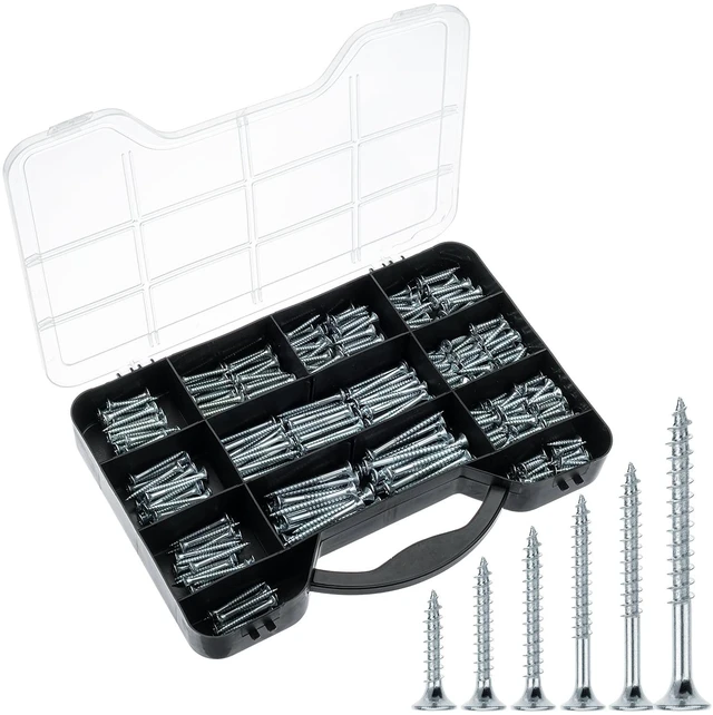 Main image of Wood Screws Assortment Kit, 456 pcs, Silver, Phillips Flat Head 6 Sizes (2, 1-1/2, 1-1/4, 1, 3/4, 1/2), Durable Assorted Wood Screws for Woodworking & Household, Storage Box Included