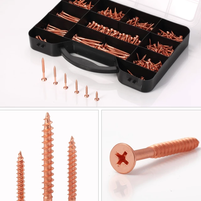 Alt view image 7 of 7 - Wood Screws Assortment Kit, 456 pcs, Rose Gold, Phillips Head 6 Sizes (2, 1-1/2, 1-1/4, 1, 3/4, 1/2), Durable Assorted Wood Screws for Woodworking & Household, Storage Box Included