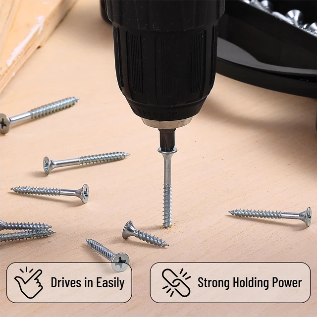 Alt view image 4 of 6 - Wood Screws Assortment Kit, 456 pcs, Silver, Phillips Flat Head 6 Sizes (2, 1-1/2, 1-1/4, 1, 3/4, 1/2), Durable Assorted Wood Screws for Woodworking & Household, Storage Box Included