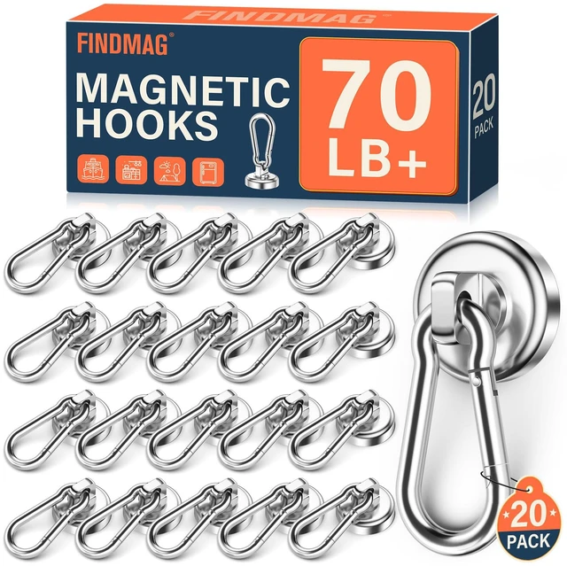 Main image of Magnetic Hooks for Cruise Cabins, 70 LBS Magnetic Hooks, 20 Pack Outdoor Magnetic Hooks with Swivel Carabiner, Magnet Hooks for Hanging, Kitchen, Office, Home, School
