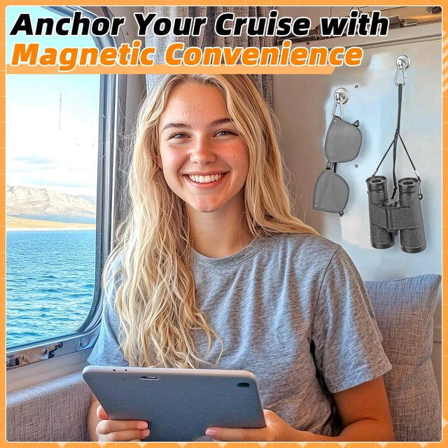 Alt view image 3 of 7 - Magnetic Hooks for Cruise Cabins, 70 LBS Magnetic Hooks, 20 Pack Outdoor Magnetic Hooks with Swivel Carabiner, Magnet Hooks for Hanging, Kitchen, Office, Home, School