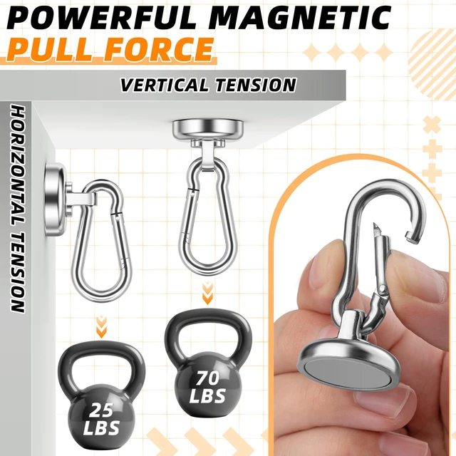 Alt view image 7 of 7 - Magnetic Hooks for Cruise Cabins, 70 LBS Magnetic Hooks, 20 Pack Outdoor Magnetic Hooks with Swivel Carabiner, Magnet Hooks for Hanging, Kitchen, Office, Home, School