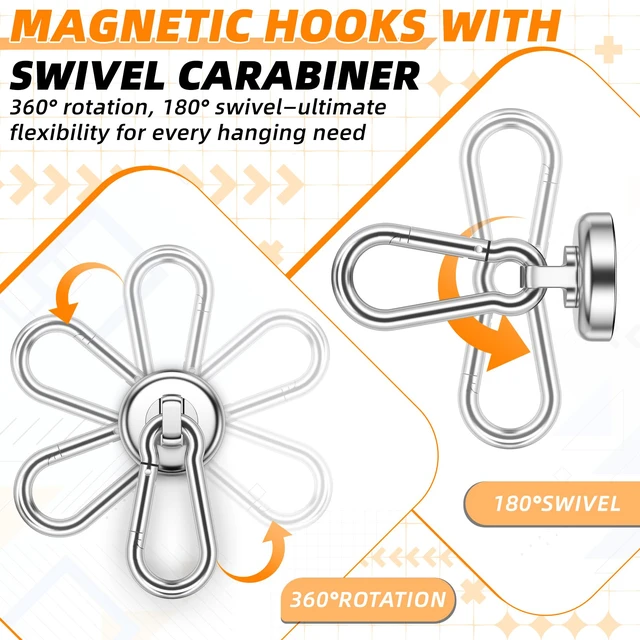Alt view image 5 of 7 - Magnetic Hooks for Cruise Cabins, 70 LBS Magnetic Hooks, 20 Pack Outdoor Magnetic Hooks with Swivel Carabiner, Magnet Hooks for Hanging, Kitchen, Office, Home, School