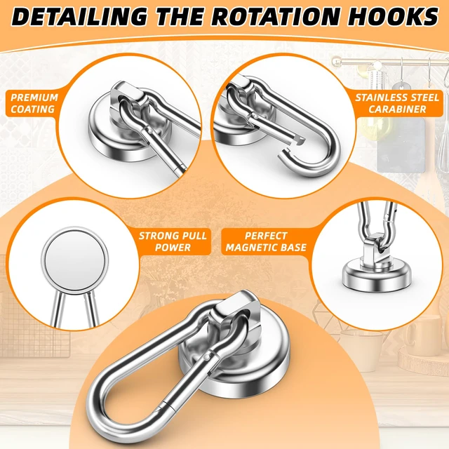 Alt view image 6 of 7 - Magnetic Hooks for Cruise Cabins, 70 LBS Magnetic Hooks, 20 Pack Outdoor Magnetic Hooks with Swivel Carabiner, Magnet Hooks for Hanging, Kitchen, Office, Home, School