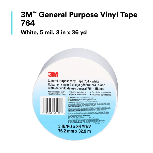 Alt view image 3 of 7 - General Purpose Vinyl Tape 764, White, 3 in x 36 yd, 5 mil, 1 Roll Light Traffic Floor Marking Tape, Social Distancing, Color Coding, Safety, Bundling: Duct Tape