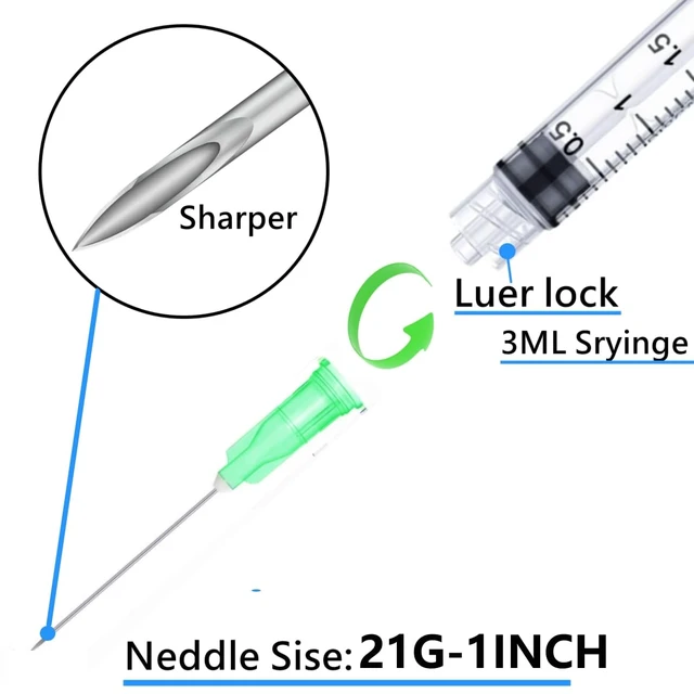 Alt view image 3 of 5 - Luer lock 3ml 21Ga 1 Inch(25mm), 50 Pack Sterile Lab Utensils for Scientific Research, Industrial Dispensing or Liquid Measuring