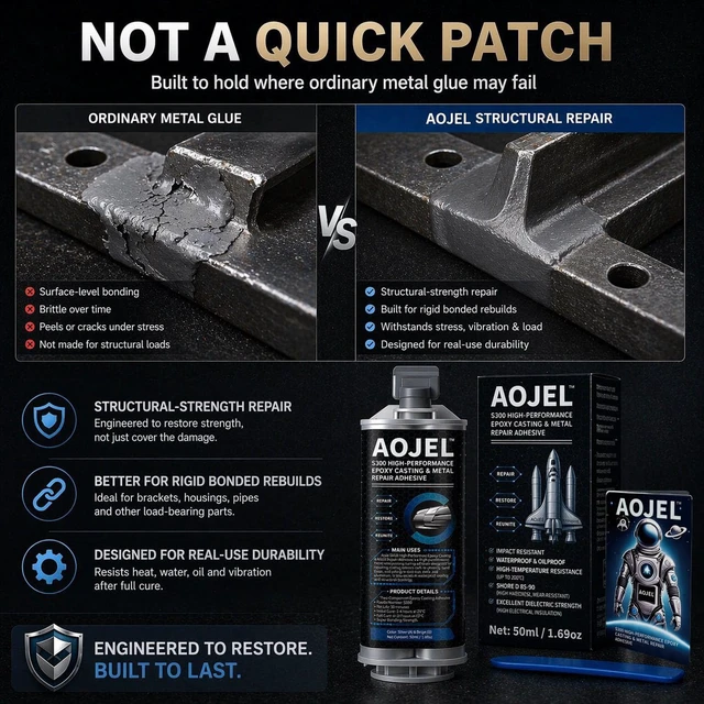 Alt view image 3 of 7 - S300 Structural Metal Epoxy for Aluminum & Steel 2-Pack 3.38 oz 2-Part Cold-Weld Metal Glue; Rigid Load-Bearing Repair; Waterproof, Oil & 392°F Heat Resistant; 30-Min Work Time; Drillable