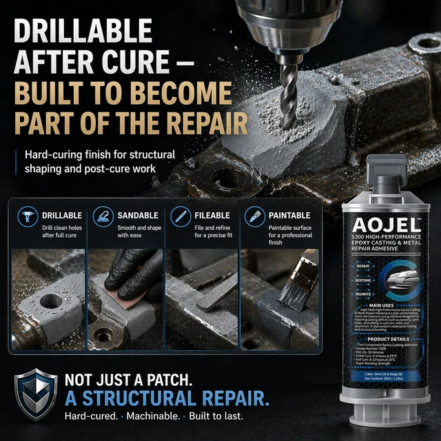 Alt view image 4 of 7 - S300 Structural Metal Epoxy for Aluminum & Steel 2-Pack 3.38 oz 2-Part Cold-Weld Metal Glue; Rigid Load-Bearing Repair; Waterproof, Oil & 392°F Heat Resistant; 30-Min Work Time; Drillable