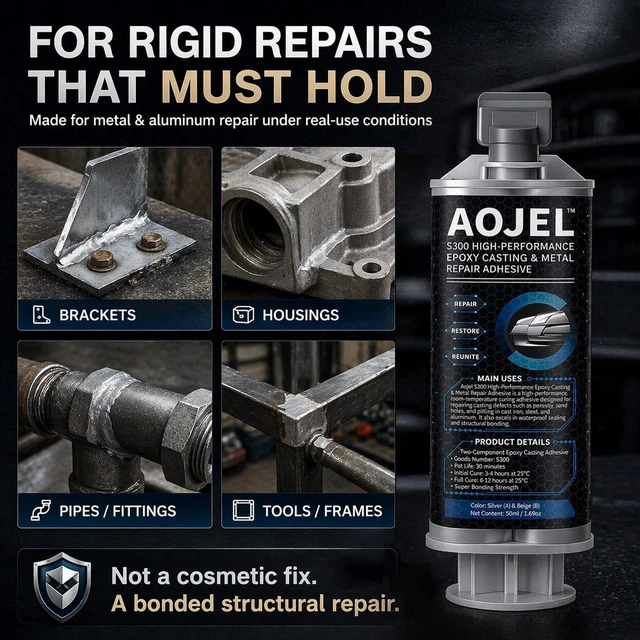 Alt view image 2 of 7 - S300 Structural Metal Epoxy for Aluminum & Steel 2-Pack 3.38 oz 2-Part Cold-Weld Metal Glue; Rigid Load-Bearing Repair; Waterproof, Oil & 392°F Heat Resistant; 30-Min Work Time; Drillable