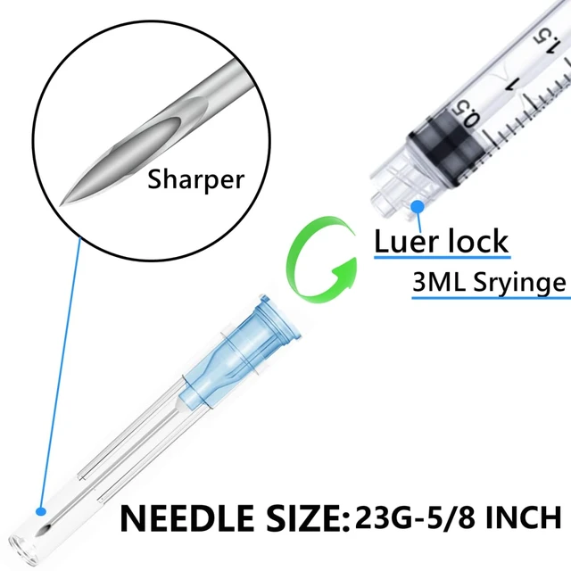 Alt view image 3 of 7 - Luer lock 3ml 23Ga 5/8 Inch(15.8mm), 50 Pack Sterile Lab Utensils for Scientific Research, Industrial Dispensing or Liquid Measuring