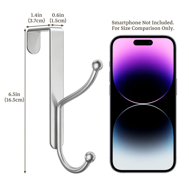 Alt view image 5 of 7 - Over Door Hook 4-Pack, Heavy Duty Door Hanger, Fits Interior Doors 1.4 Inches Thick, Organize Coats, Hats, Towels, and Bags for Entryways, Bathrooms, Bedrooms, and Kitchens, Silver