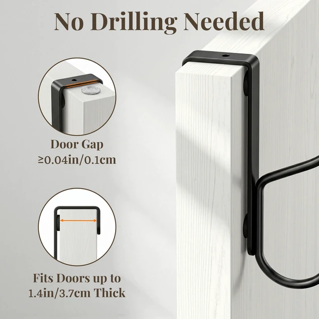 Alt view image 4 of 7 - Over Door Hook 4-Pack, Heavy Duty Door Hanger, Fits Interior Doors 1.4 Inches Thick, Organize Coats, Hats, Towels, and Bags for Entryways, Bathrooms, Bedrooms, and Kitchens, Black
