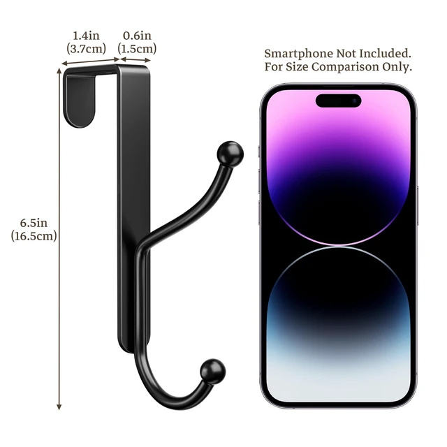 Alt view image 7 of 7 - Over Door Hook 4-Pack, Heavy Duty Door Hanger, Fits Interior Doors 1.4 Inches Thick, Organize Coats, Hats, Towels, and Bags for Entryways, Bathrooms, Bedrooms, and Kitchens, Black
