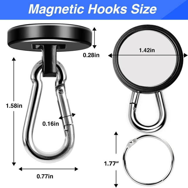 Alt view image 2 of 7 - Magnetic Hooks 150 LBS Strong Magnets Cruise 6Pack Magnet with Hook Heavy Duty Kitchen Essentials Neodymium Extra Carabiner Super Locker Ship For Hanging Cabin Swivel Imanes Fuertes Black