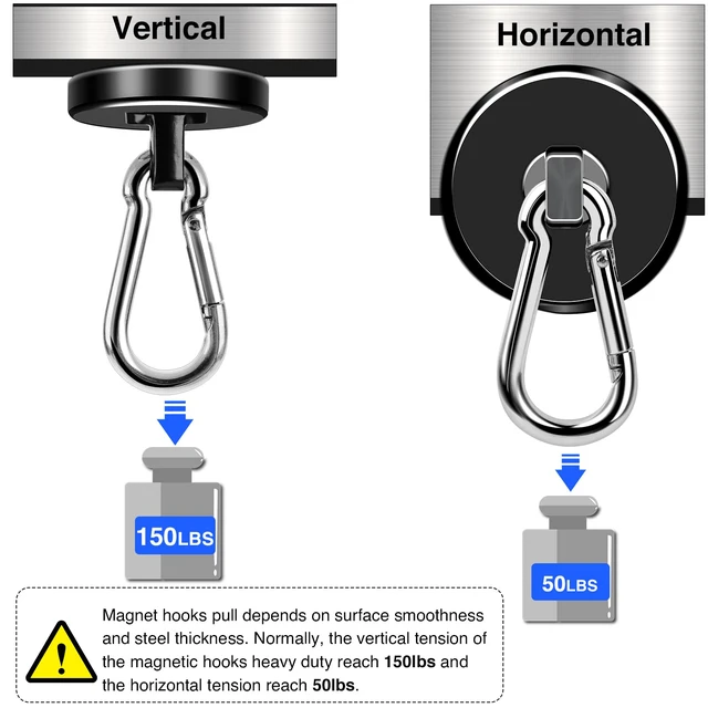 Alt view image 3 of 7 - Magnetic Hooks 150 LBS Strong Magnets Cruise 6Pack Magnet with Hook Heavy Duty Kitchen Essentials Neodymium Extra Carabiner Super Locker Ship For Hanging Cabin Swivel Imanes Fuertes Black